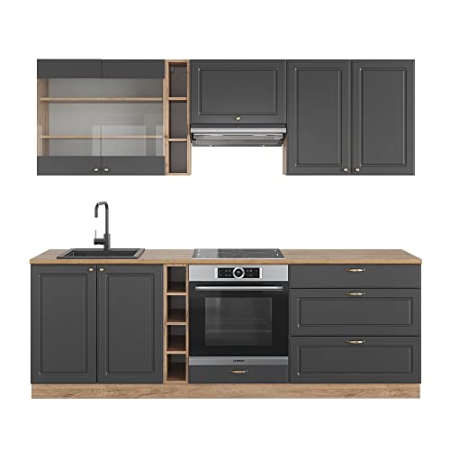 Vicco Küchenzeile Fame-Line, Anthrazit Landhaus/Goldkraft Eiche, 235 cm, AP Eiche Vicco Küchenzeile Fame-Line, Anthrazit Landhaus/Goldkraft Eiche, 235 cm, AP Eiche von Vicco