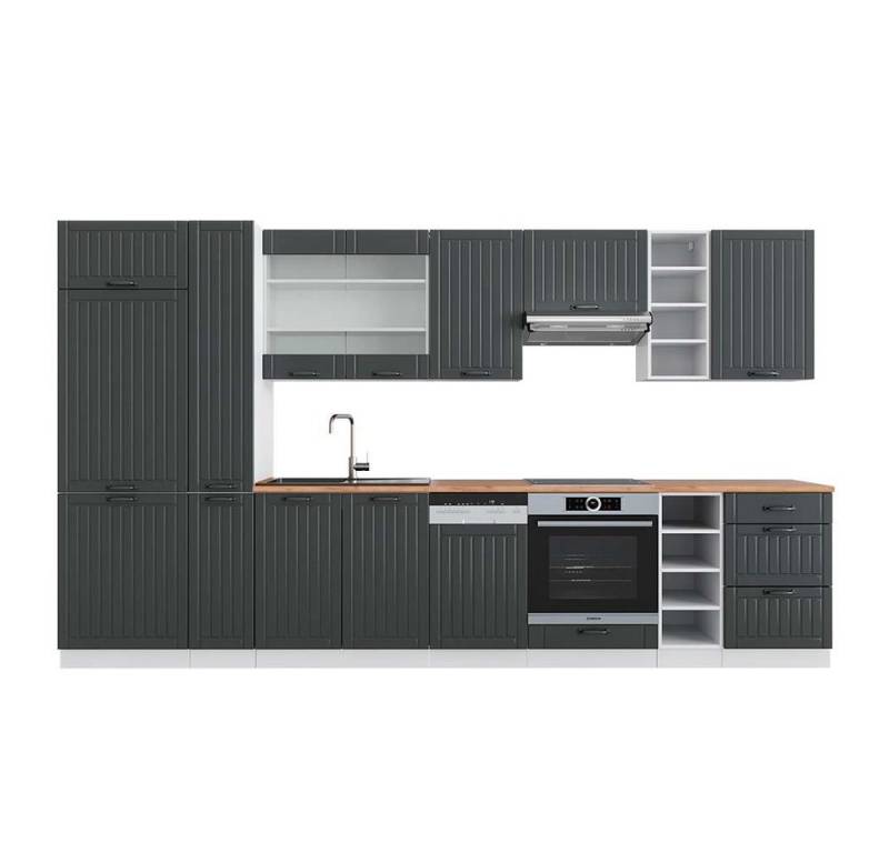 Vicco Küchenzeile Fame-Line, Anthrazit Landhaus/Weiß/Weiß, 355 cm, AP Eiche von Vicco