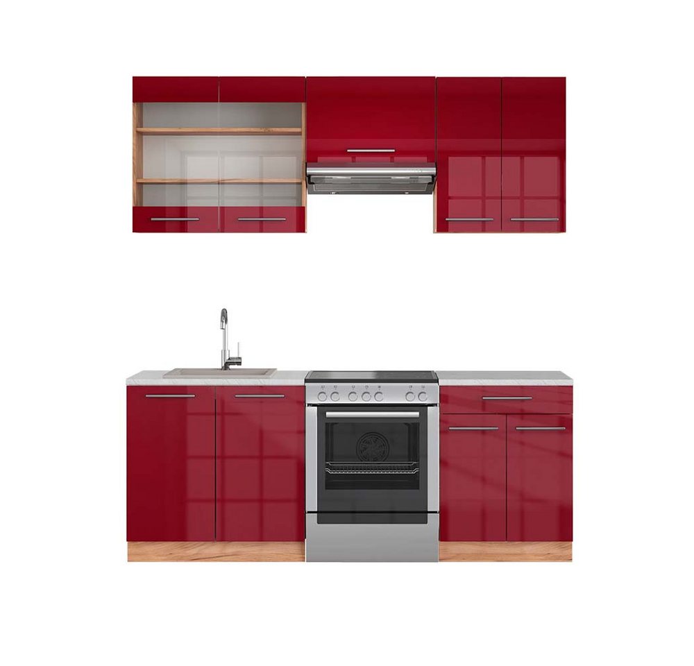 Vicco Küchenzeile Fame-Line, Bordeaux Hochglanz/Goldkraft Eiche, 200 cm, AP Marmor Vicco Küchenzeile Fame-Line, Bordeaux Hochglanz/Goldkraft Eiche, 200 cm, AP Marmor von Vicco