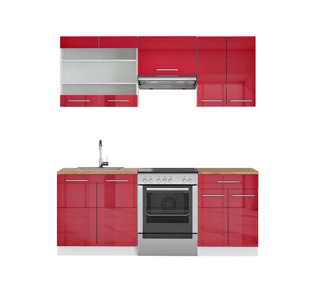 Vicco Küchenzeile Fame-Line, Bordeaux Hochglanz/Weiß, 200 cm, AP Eiche von Vicco
