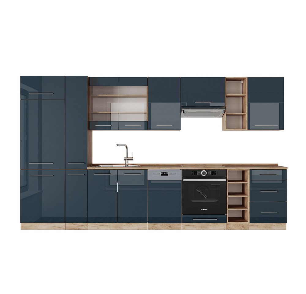 Vicco Küchenzeile Fame-Line, Dunkelblau Hochglanz/Goldkraft Eiche, 355 cm, AP Eiche Vicco Küchenzeile Fame-Line, Dunkelblau Hochglanz/Goldkraft Eiche, 355 cm, AP Eiche von Vicco