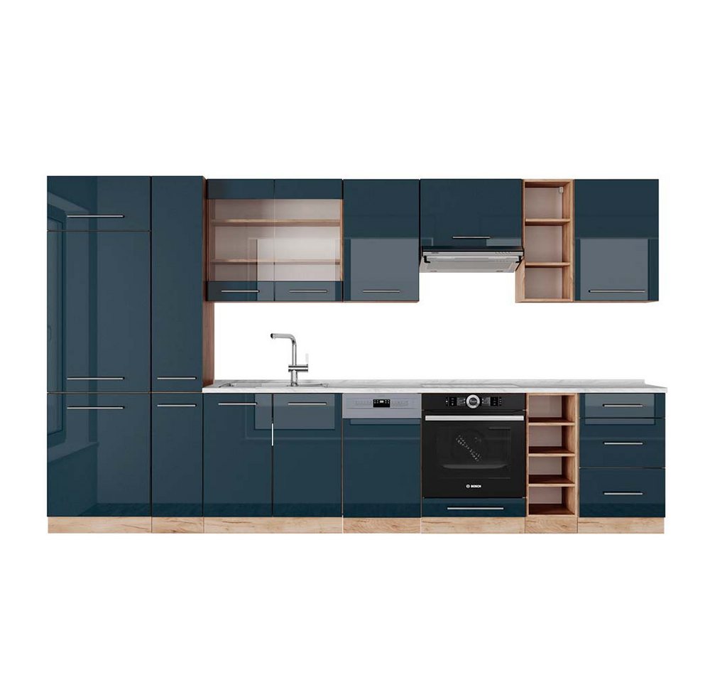 Vicco Küchenzeile Fame-Line, Dunkelblau Hochglanz/Goldkraft Eiche, 355 cm, AP Marmor Vicco Küchenzeile Fame-Line, Dunkelblau Hochglanz/Goldkraft Eiche, 355 cm, AP Marmor von Vicco