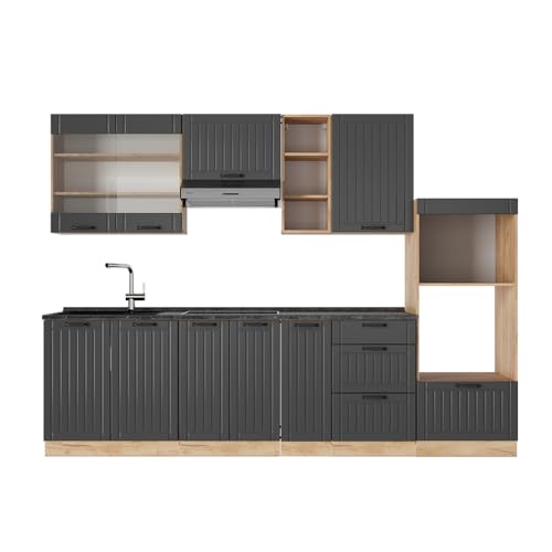 Vicco Küchenzeile Fame-Line, Dunkelgrau, 280 cm ohne Arbeitsplatte von Vicco