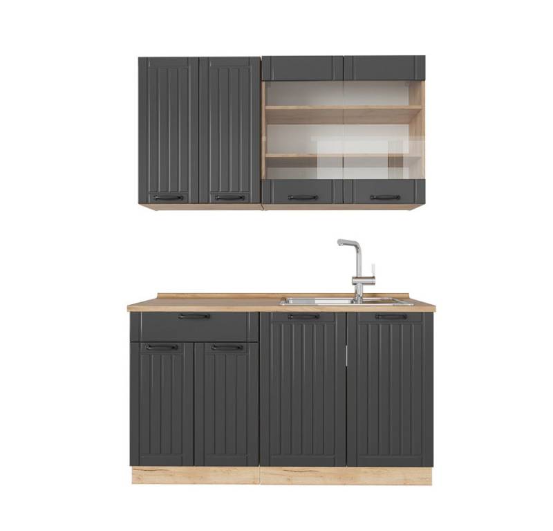 Vicco Küchenzeile Fame-Line, Dunkelgrau/Goldkraft Eiche, 140 cm, AP Eiche von Vicco