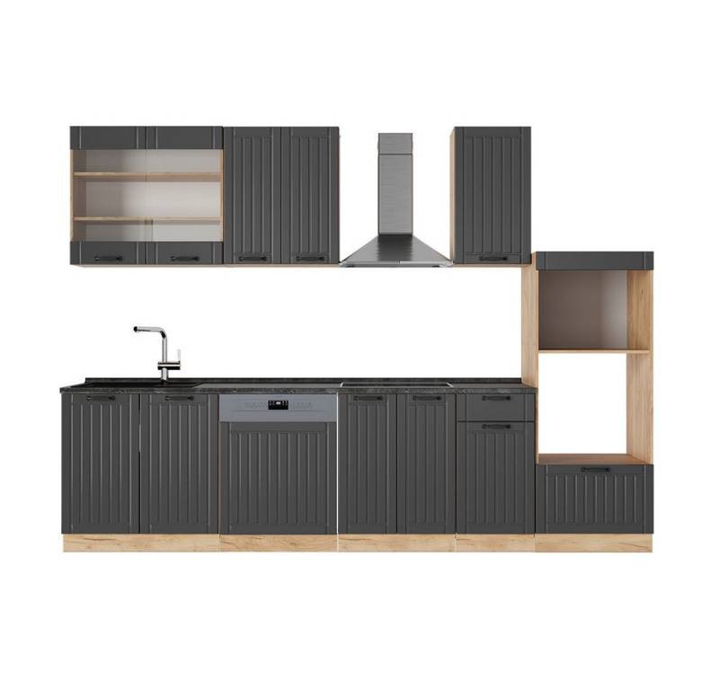 Vicco Küchenzeile Fame-Line, Dunkelgrau/Goldkraft Eiche, 300 cm mit Hochschrank, ohne... von Vicco