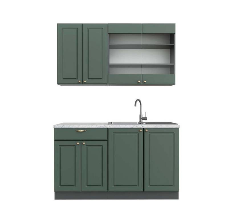 Vicco Küchenzeile Fame-Line, Grün-Gold Landhaus/Anthrazit, 140 cm, AP Marmor von Vicco