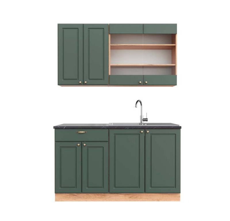 Vicco Küchenzeile Fame-Line, Grün-Gold Landhaus/Goldkraft Eiche, 140 cm, AP Anthrazit von Vicco