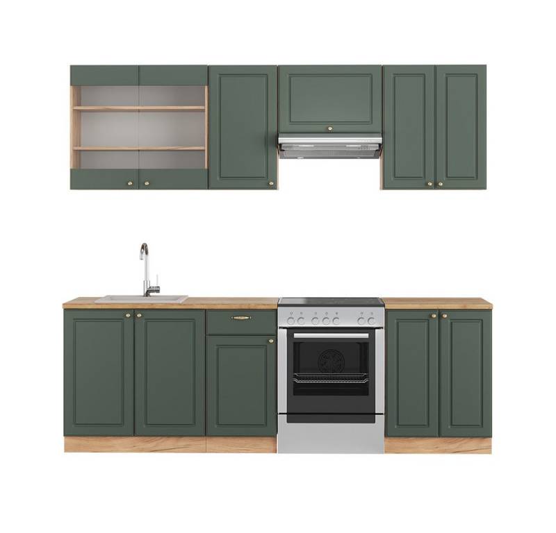 Vicco Küchenzeile Fame-Line, Grün-Gold Landhaus/Goldkraft Eiche, 240 cm, AP Eiche von Vicco