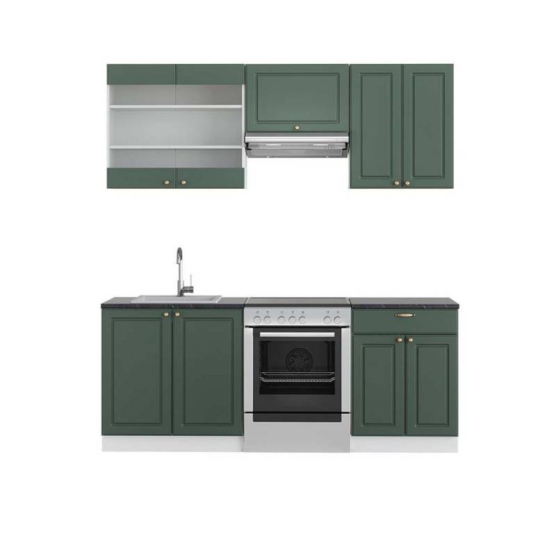 Vicco Küchenzeile Fame-Line, Grün-Gold Landhaus/Weiß, 200 cm, AP Anthrazit von Vicco
