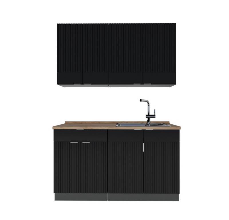 Vicco Küchenzeile Fame-Line, Schwarz gestreift/Anthrazit/Anthrazit, 140 cm, AP Eiche von Vicco