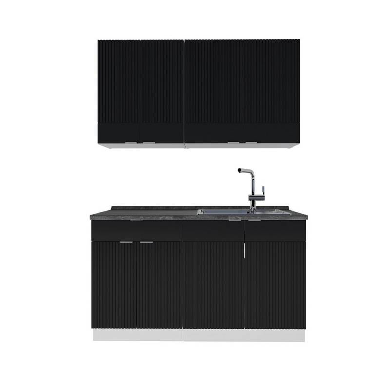 Vicco Küchenzeile Fame-Line, Schwarz gestreift/Weiß/Weiß, 140 cm, AP Anthrazit Vicco Küchenzeile Fame-Line, Schwarz gestreift/Weiß/Weiß, 140 cm, AP Anthrazit von Vicco