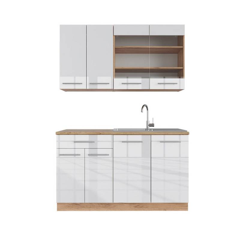 Vicco Küchenzeile Fame-Line, Weiß Hochglanz/Goldkraft Eiche, 140 cm ohne Arbeitsplatte von Vicco