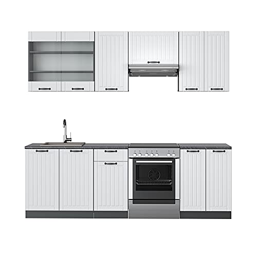 Vicco Küchenzeile Fame-Line, Weiß Landhaus/Anthrazit, 240 cm ohne Arbeitsplatte von Vicco