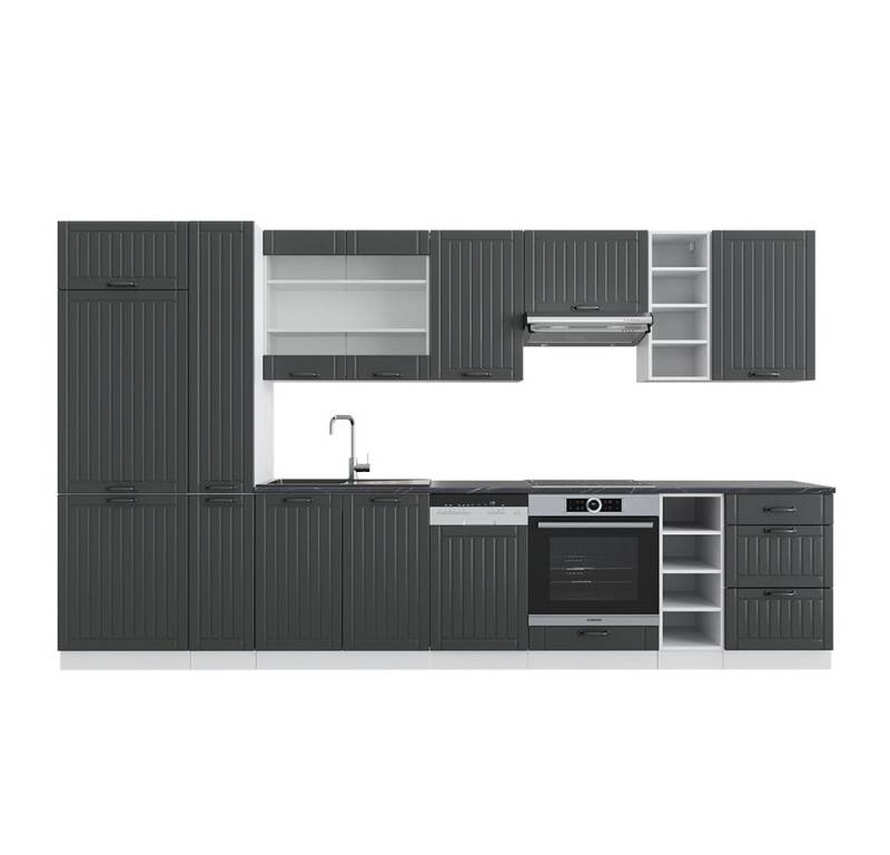 Vicco Küchenzeile Fame-Line Anthrazit Landhaus/Weiß 355 +Hochschrank ohne Arbeitsplatte, Adjustable Feet von Vicco