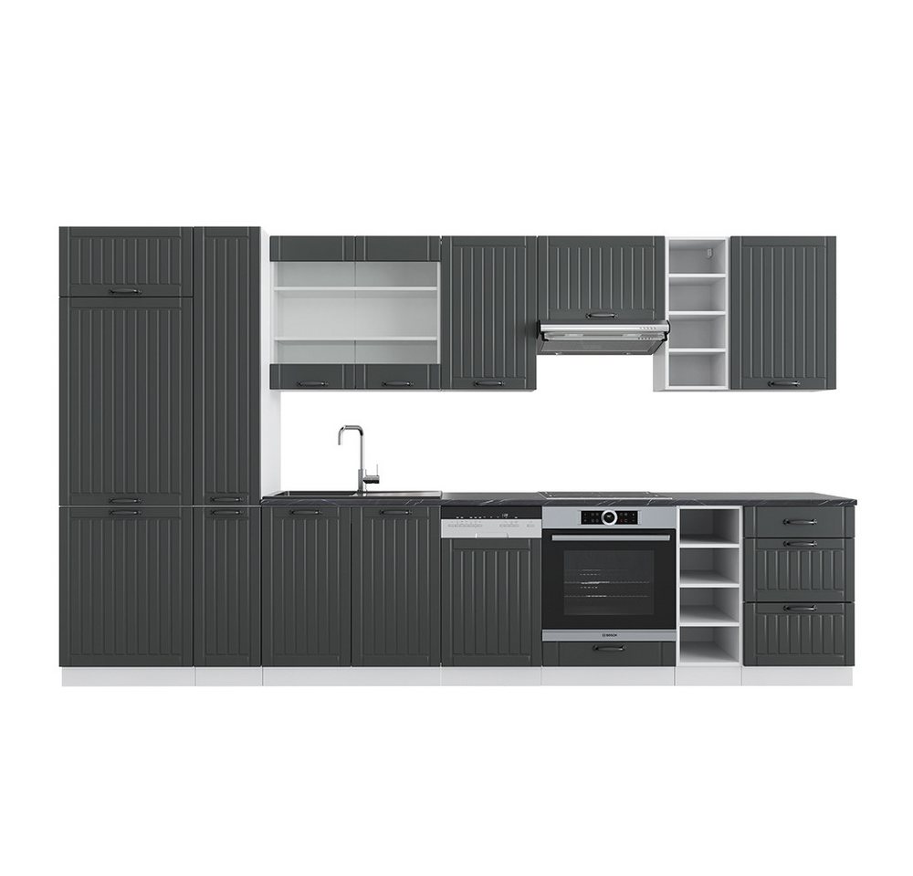 Vicco Küchenzeile Fame-Line Anthrazit Landhaus/Weiß 355 +Hochschrank ohne Arbeitsplatte, Adjustable Feet von Vicco
