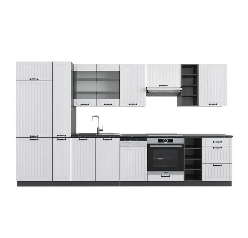 Vicco Küchenzeile Fame-Line Weiß Landhaus/Anthrazit 355 +Hochschrank ohne Arbeitsplatte, Adjustable Feet von Vicco