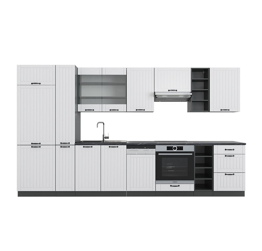 Vicco Küchenzeile Fame-Line Weiß Landhaus/Anthrazit 355 +Hochschrank ohne Arbeitsplatte, Adjustable Feet von Vicco
