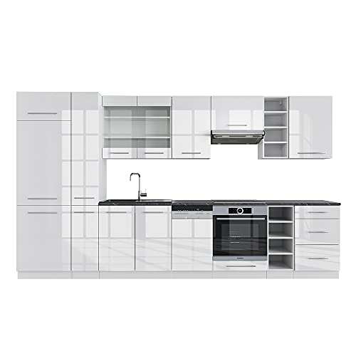 Vicco Küchenzeile Fame-Line, Weiß Hochglanz/Weiß, 355 cm ohne Arbeitsplatte von Vicco