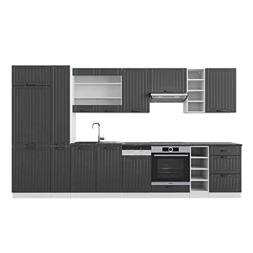 Vicco Küchenzeile Fame-Line, Anthrazit Landhaus/Weiß, 355 cm mit Hochschrank, ohne Arbeitsplatte von Vicco