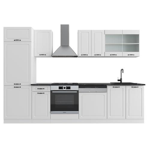 Vicco Küchenzeile R-Line, Weiß Landhaus/Weiß, 300 cm ohne Arbeitsplatte von Vicco