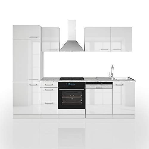 Vicco Küchenzeile Optima, Weiß Hochglanz/Weiß, 270 cm ohne Arbeitsplatte von Vicco