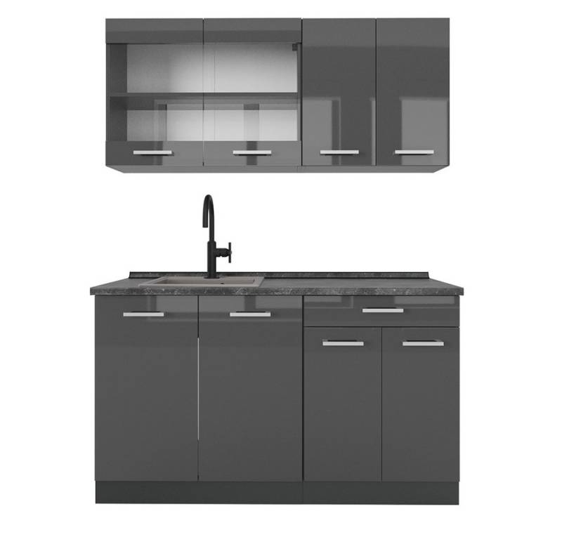 Vicco Küchenzeile R-Line, Anthrazit Hochglanz/Anthrazit, 140 cm, AP Anthrazit von Vicco