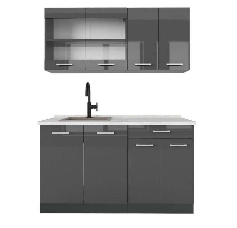 Vicco Küchenzeile R-Line, Anthrazit Hochglanz/Anthrazit, 140 cm, AP Marmor von Vicco