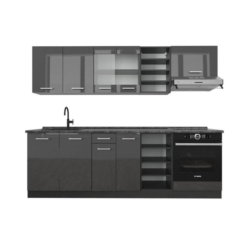 Vicco Küchenzeile R-Line, Anthrazit Hochglanz/Anthrazit, 240 cm, AP Anthrazit von Vicco