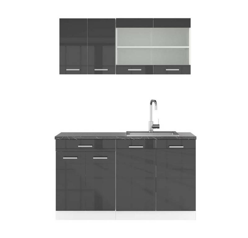 Vicco Küchenzeile R-Line, Anthrazit Hochglanz/Weiß, 140 cm, AP Anthrazit von Vicco