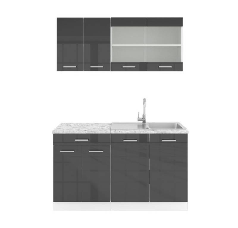 Vicco Küchenzeile R-Line, Anthrazit Hochglanz/Weiß, 140 cm, AP Marmor von Vicco