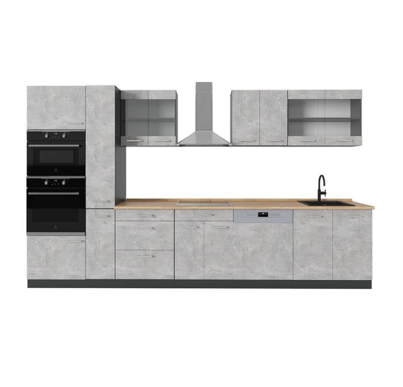 Vicco Küchenzeile R-Line, Beton/Anthrazit, 350 cm ohne Arbeitsplatte von Vicco