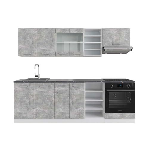 Vicco Küchenzeile R-Line, Küchenblock, Beton/Weiß, 240 cm, AP Anthrazit von Vicco