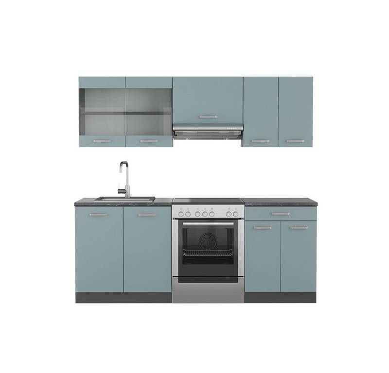 Vicco Küchenzeile R-Line, Blau-Grau/Anthrazit, 200 cm, AP Anthrazit von Vicco