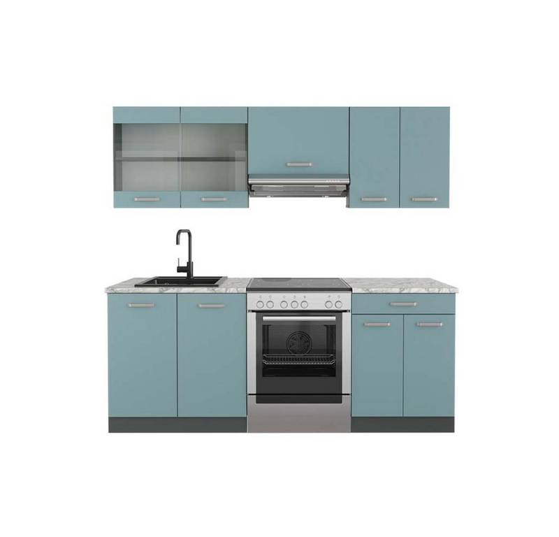 Vicco Küchenzeile R-Line, Blau-Grau/Anthrazit, 200 cm, AP Marmor von Vicco