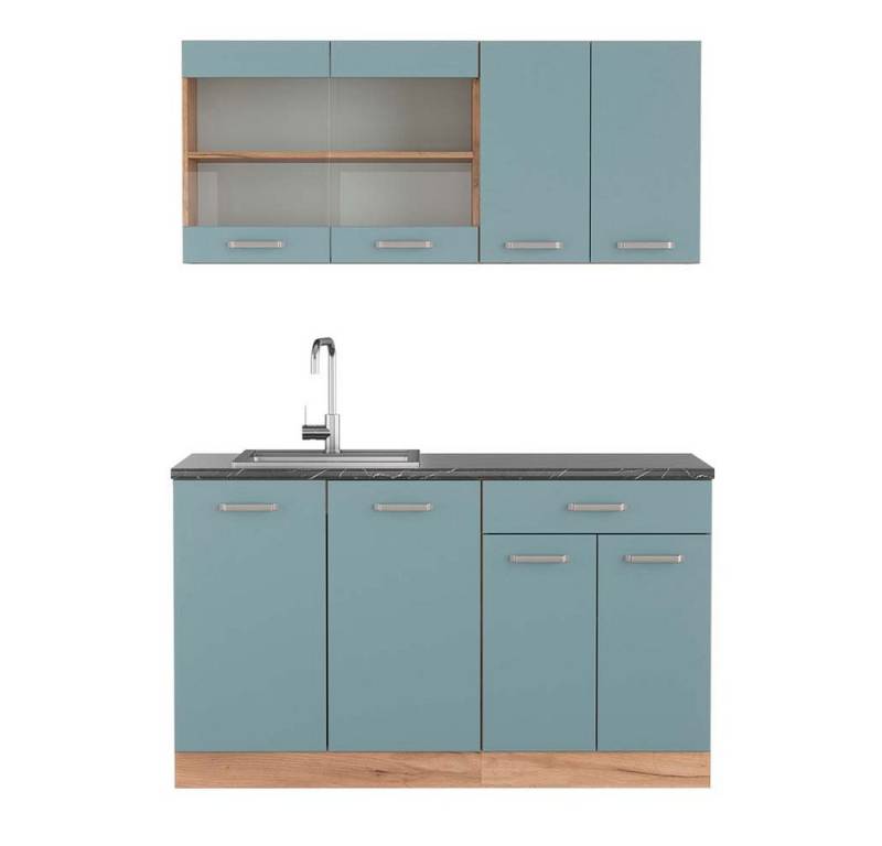Vicco Küchenzeile R-Line, Blau-Grau/Goldkraft Eiche, 140 cm, AP Anthrazit von Vicco