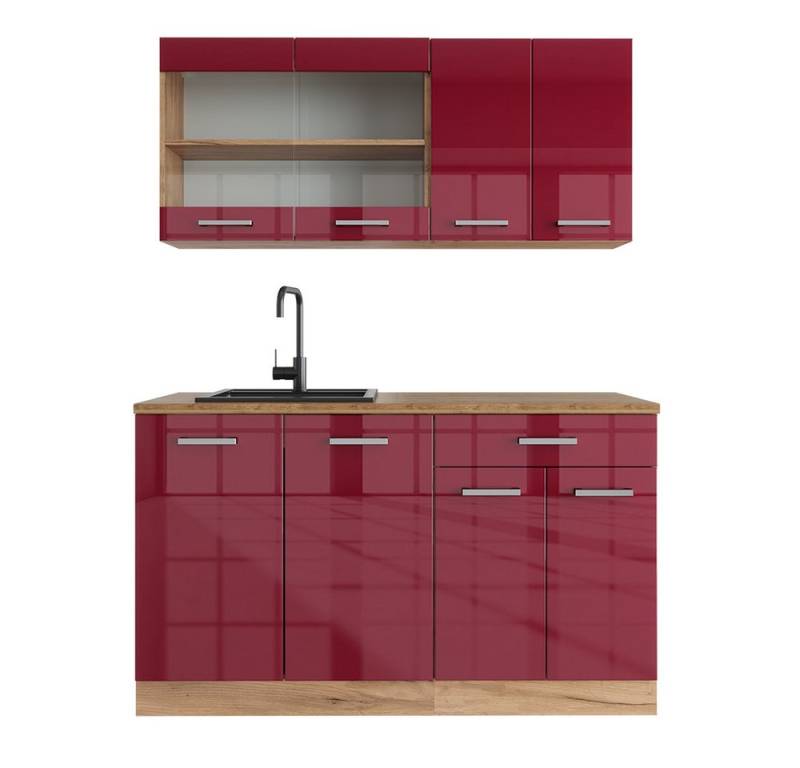 Vicco Küchenzeile R-Line, Bordeaux Hochglanz/Goldkraft Eiche, 140 cm ohne Arbeitsplatte von Vicco