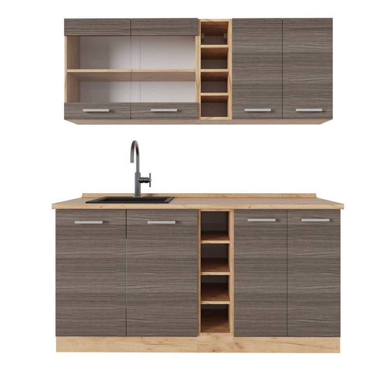Vicco Küchenzeile R-Line, Edelgrau/Goldkraft Eiche, 160 cm ohne Arbeitsplatte von Vicco