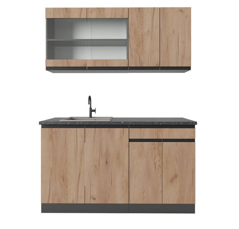 Vicco Küchenzeile R-Line, Goldkraft Eiche/Anthrazit, 140 cm J-Shape von Vicco