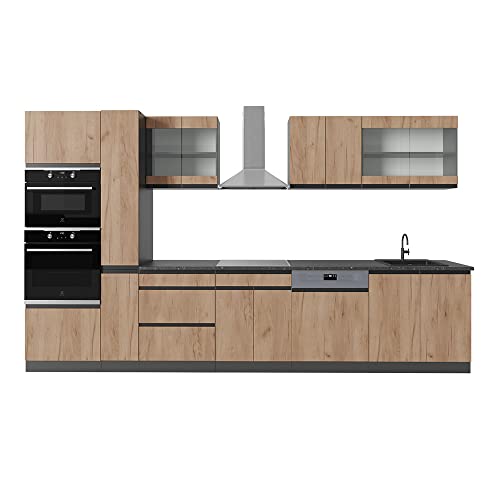 Vicco Küchenzeile R-Line, Goldkraft Eiche/Anthrazit, 350 cm J-Shape, mit Hochschrank, ohne Arbeitsplatte Vicco Küchenzeile R-Line, Goldkraft Eiche/Anthrazit, 350 cm J-Shape, mit Hochschrank, ohne Arbeitsplatte von Vicco