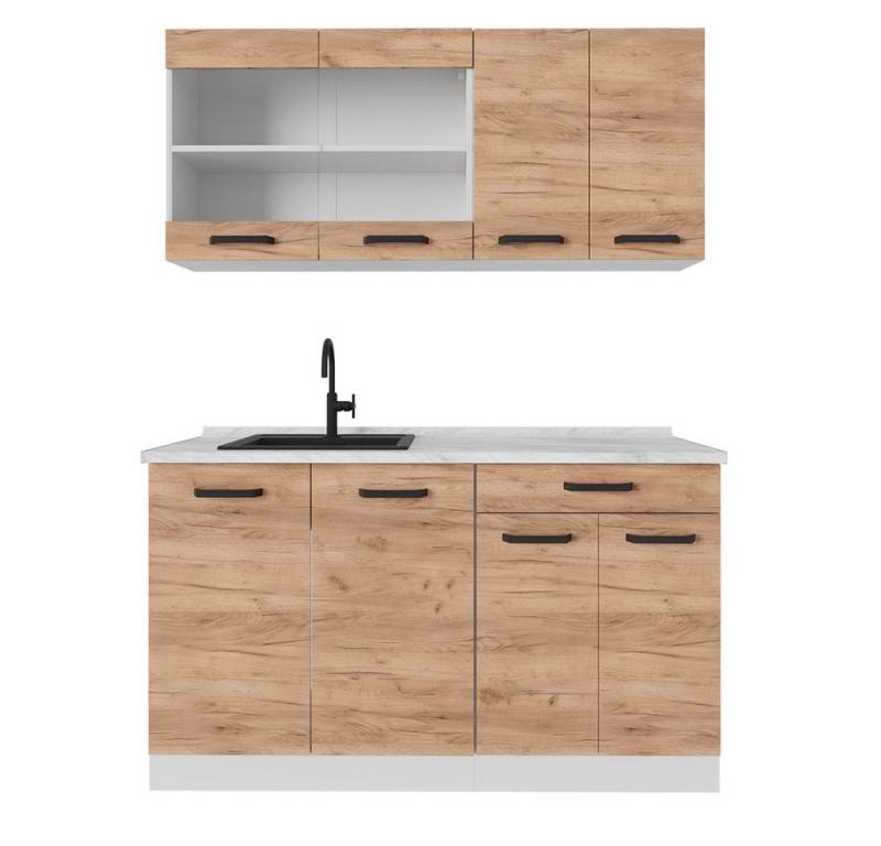 Vicco Küchenzeile R-Line, Goldkraft Eiche/Weiß/Weiß, 140 cm AP Anthrazit von Vicco