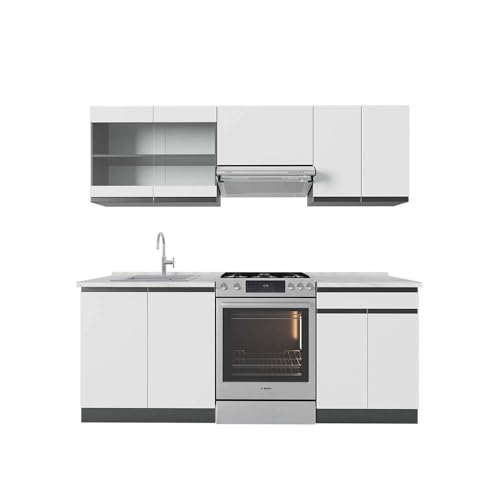 Vicco Küchenzeile R-Line, Küchenblock, Weiß/Anthrazit, 200 cm, AP Marmor von Vicco