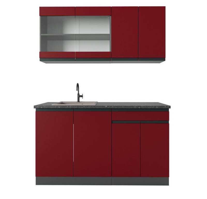 Vicco Küchenzeile R-Line, Rot/Anthrazit, 140 cm J-Shape von Vicco