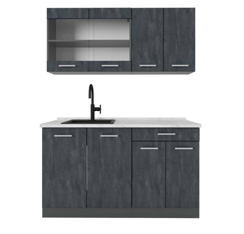 Vicco Küchenzeile R-Line, Schwarz Beton/Anthrazit, 140 cm AP Marmor von Vicco
