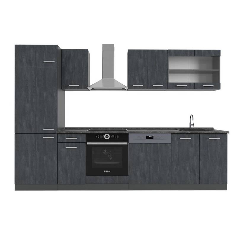 Vicco Küchenzeile R-Line, Schwarz Beton/Anthrazit, 300 cm ohne Arbeitsplatte von Vicco