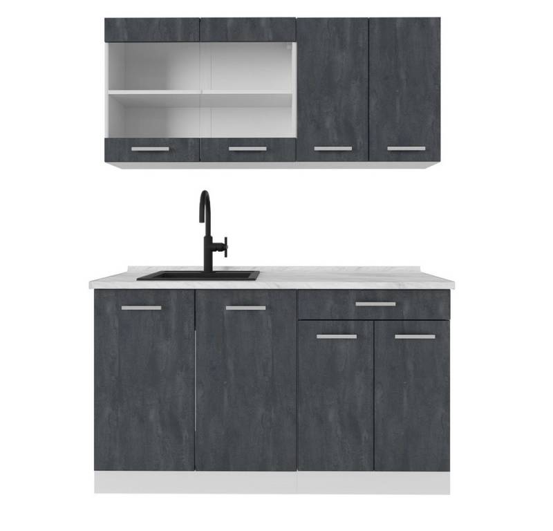 Vicco Küchenzeile R-Line, Schwarz Beton/Weiß, 140 cm AP Marmor Vicco Küchenzeile R-Line, Schwarz Beton/Weiß, 140 cm AP Marmor von Vicco