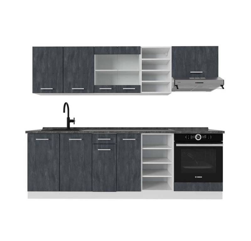 Vicco Küchenzeile R-Line, Schwarz Beton/Weiß, 240 cm AP Anthrazit von Vicco