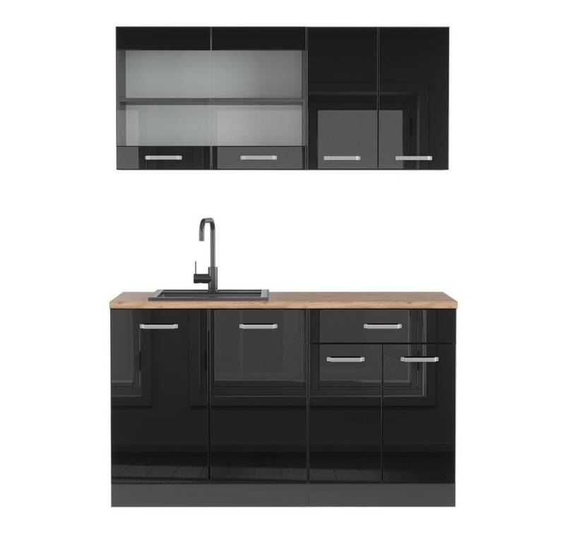 Vicco Küchenzeile R-Line, Schwarz Hochglanz/Anthrazit, 140 cm ohne Arbeitsplatte von Vicco