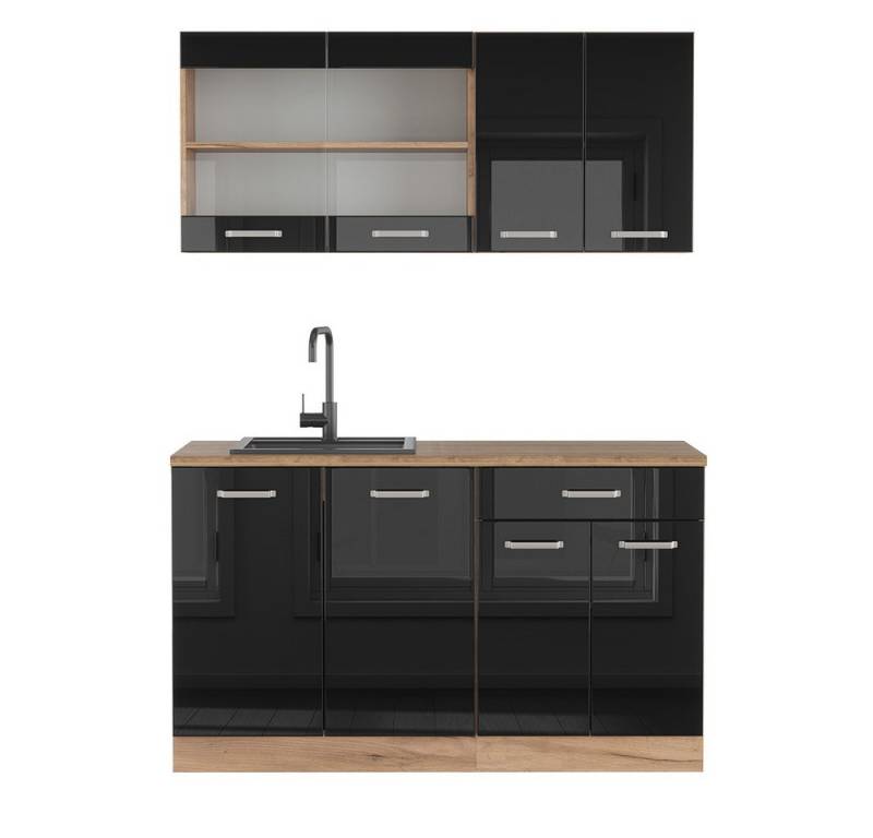 Vicco Küchenzeile R-Line, Schwarz Hochglanz/Goldkraft Eiche, 140 cm ohne Arbeitsplatte von Vicco