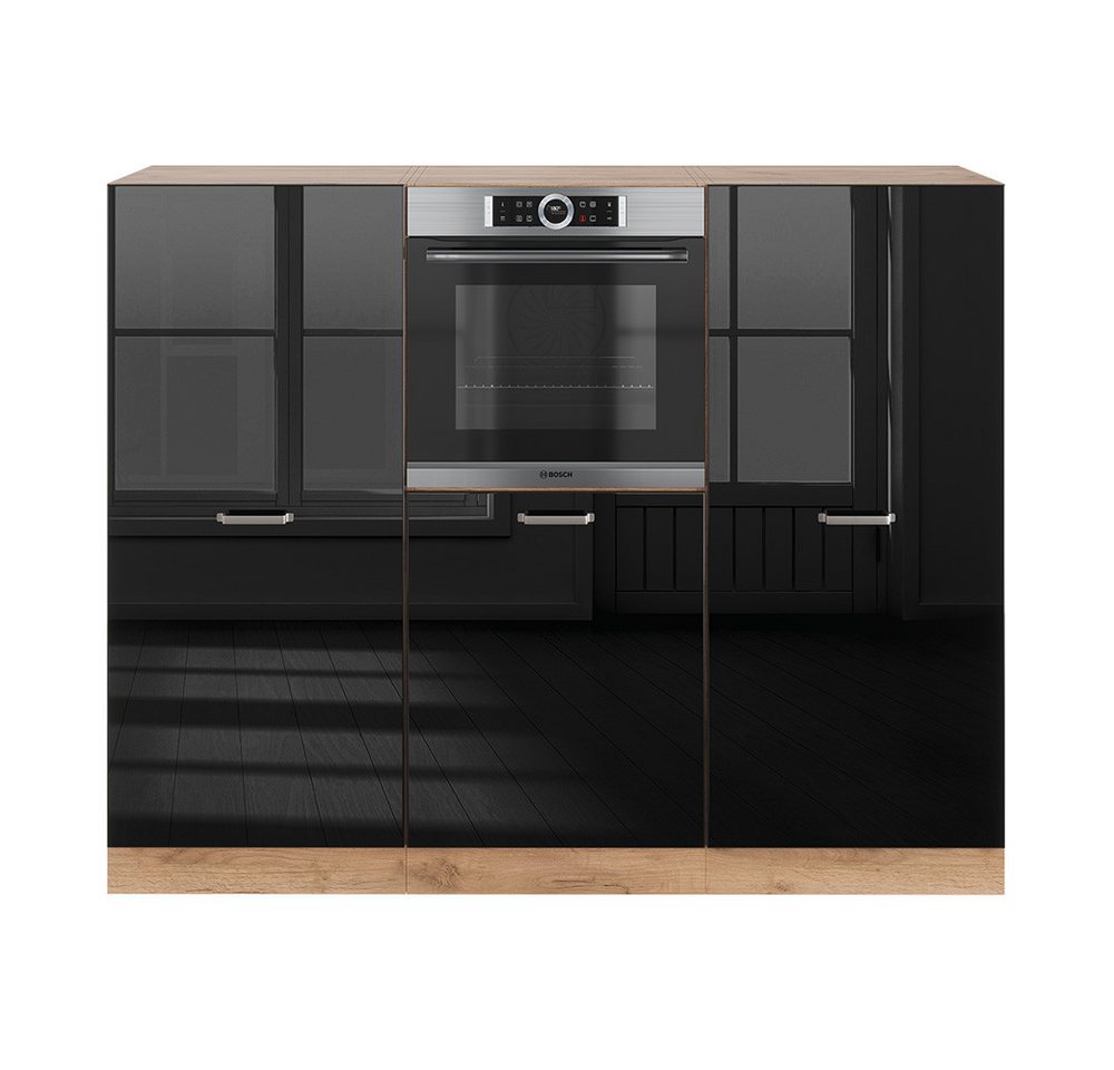 Vicco Küchenzeile R-Line, Schwarz Hochglanz/Goldkraft Eiche, 180 cm ohne Arbeitsplatte von Vicco