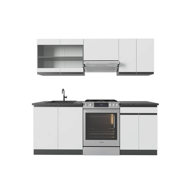 Vicco Küchenzeile R-Line, Weiß/Anthrazit, 200 cm J-Shape von Vicco
